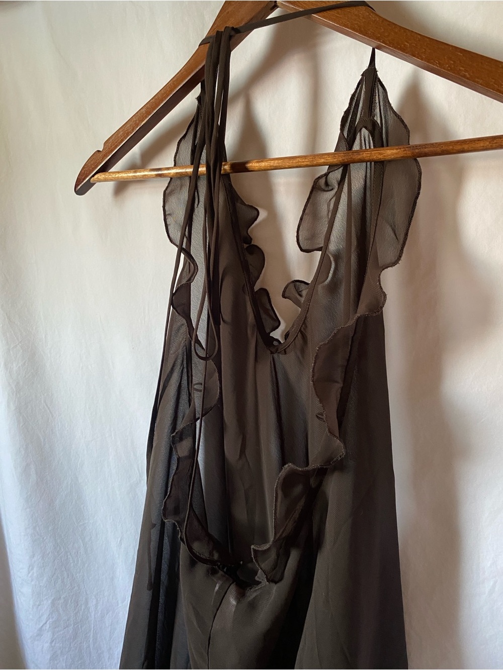 La Vie En Rose Sheer Ruffled Swim Coverup in Dark Brown - Picture 7 of 7
